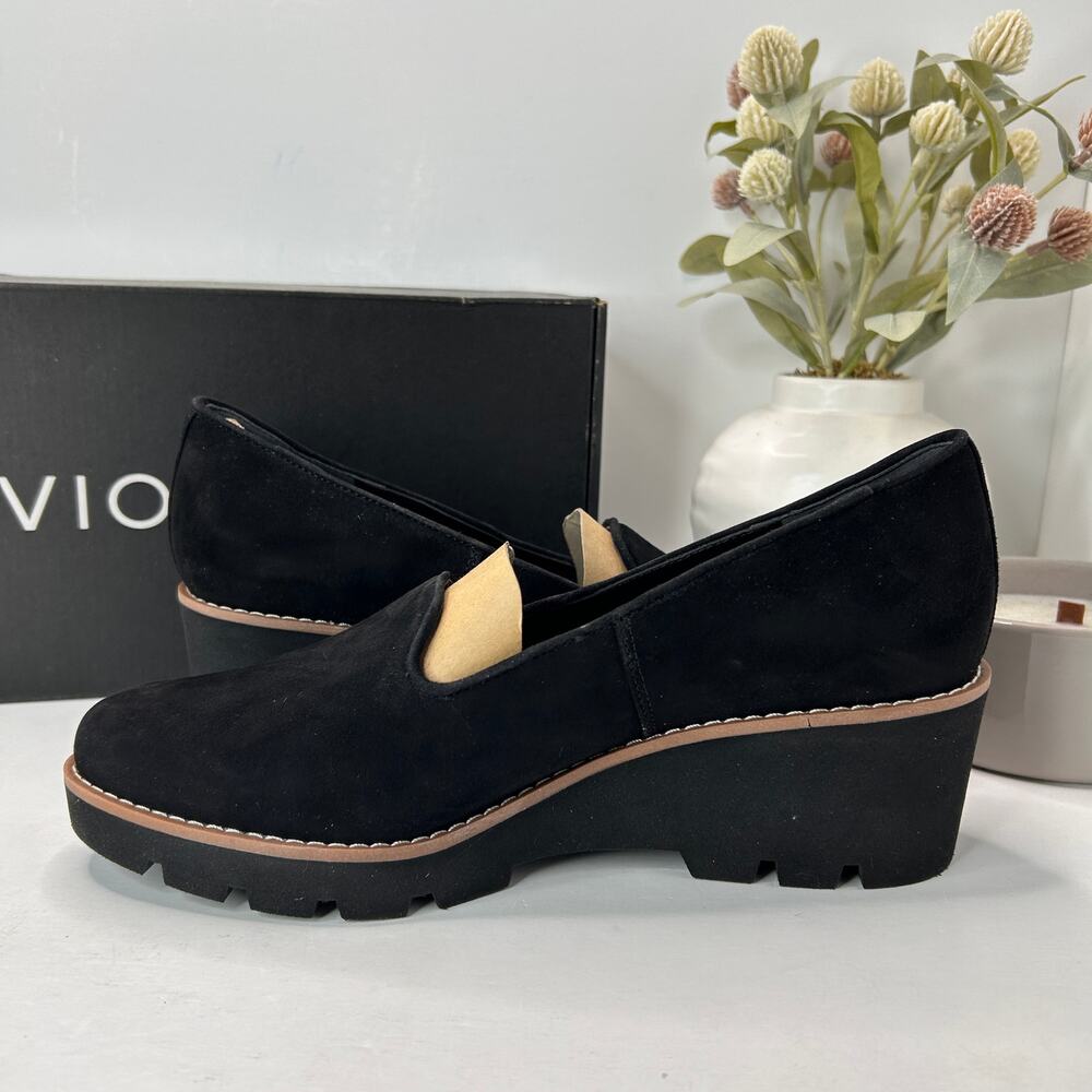 Vionic Willa Wedge Loafers Suede Slip On Black Women's 9 NWB Career Minimalist - Picture 6 of 12